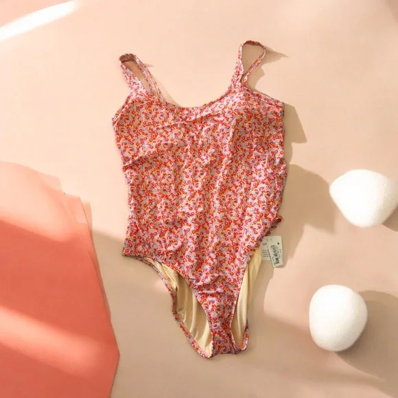 Amazon Essentials Pink and Orange Floral One-Piece Swimsuit - Picture 2 of 2